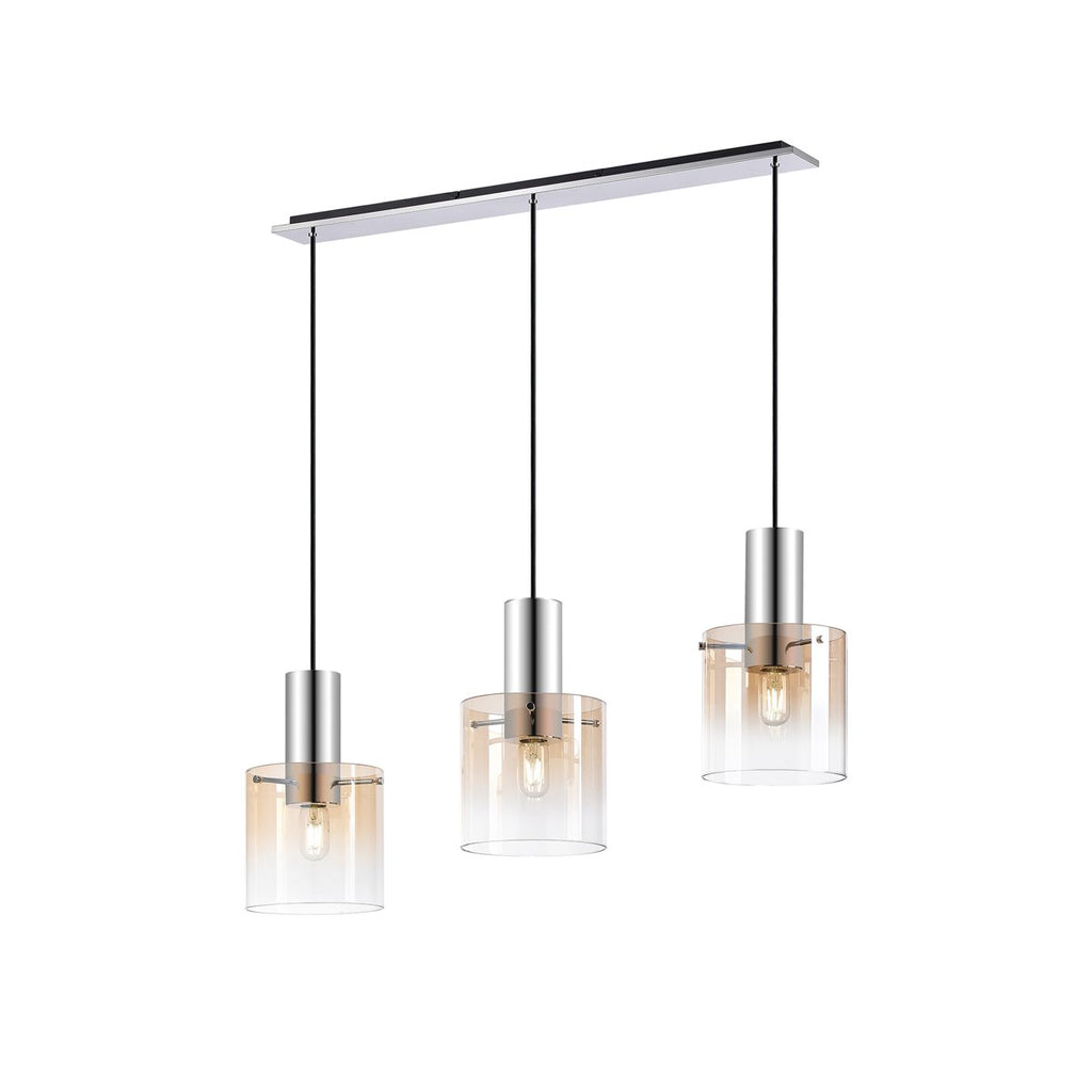 Regent Maisy 3 Light 1000mm Linear Pendant Light - Polished Nickel / Black / Amber Fade