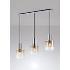 Regent Maisy 3 Light 1000mm Linear Pendant Light - Polished Nickel / Black / Amber Fade