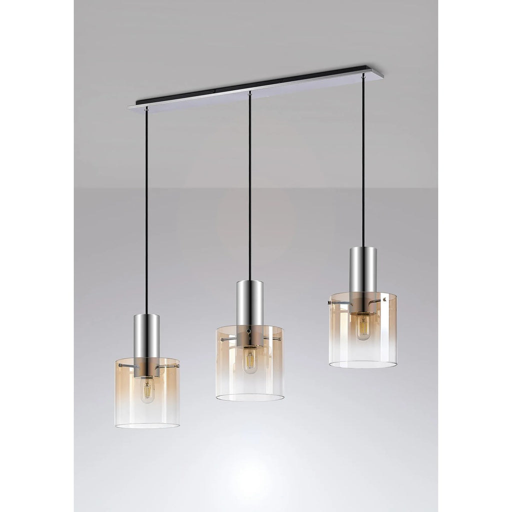 Regent Maisy 3 Light 1000mm Linear Pendant Light - Polished Nickel / Black / Amber Fade