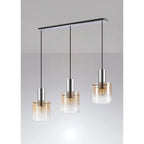 Regent Maisy 3 Light 1000mm Linear Pendant Light - Polished Nickel / Black / Amber Fade