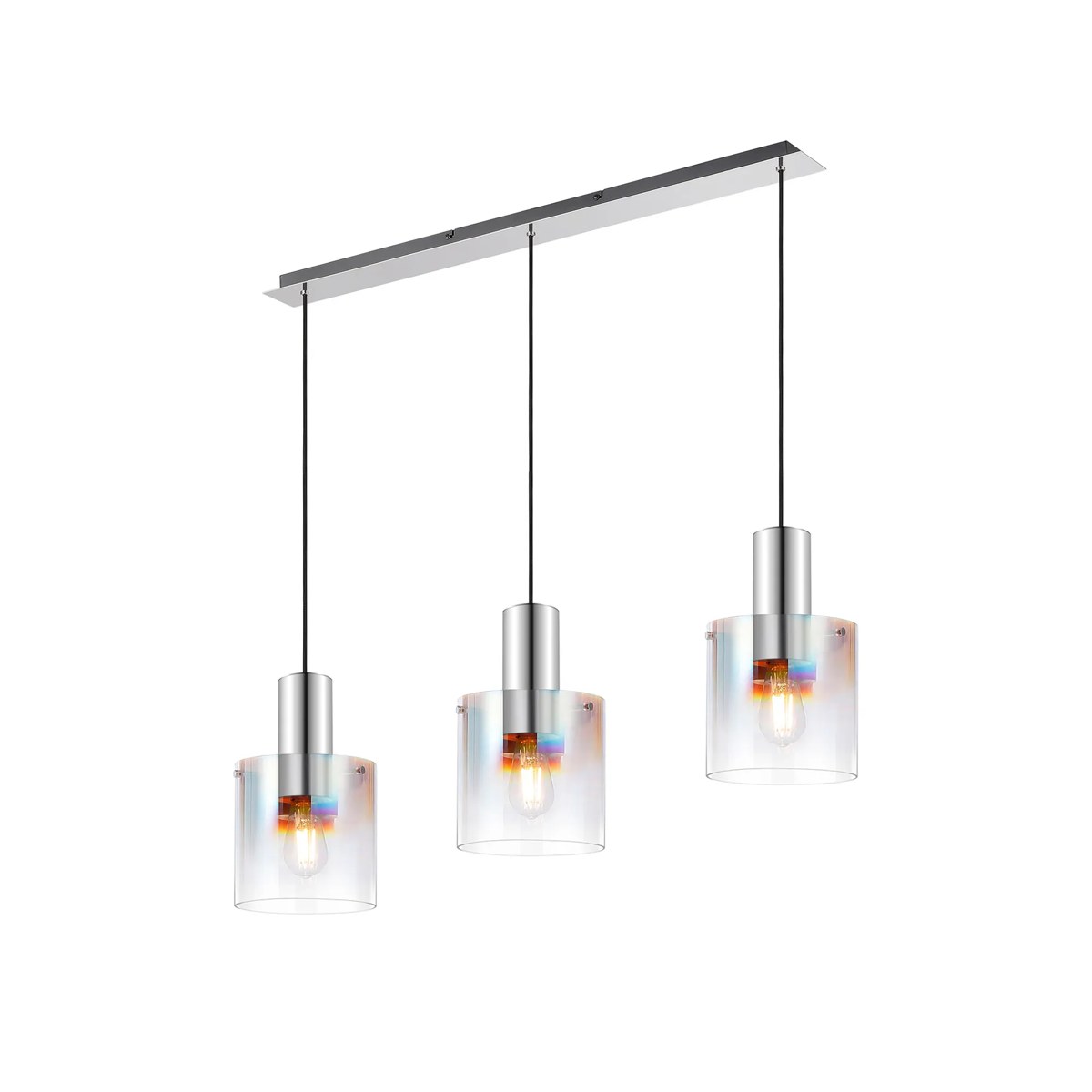 Regent Maisy 3 Light 1000mm Linear Pendant Light - Polished Nickel / Black / Iridescent Fade