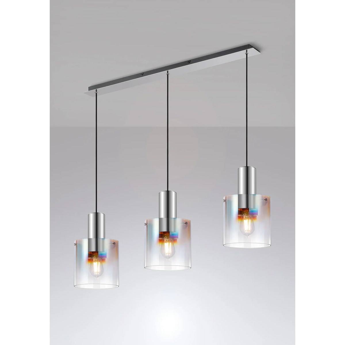 Regent Maisy 3 Light 1000mm Linear Pendant Light - Polished Nickel / Black / Iridescent Fade