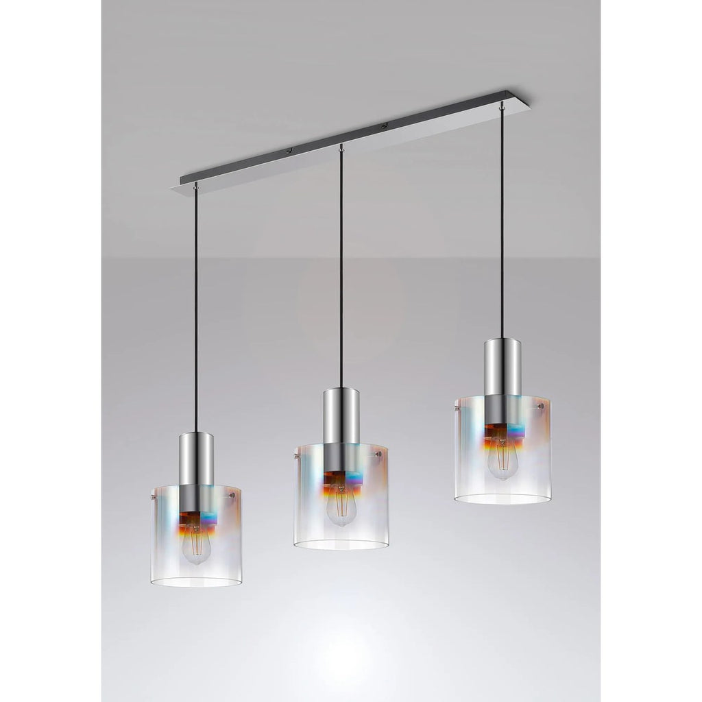 Regent Maisy 3 Light 1000mm Linear Pendant Light - Polished Nickel / Black / Iridescent Fade