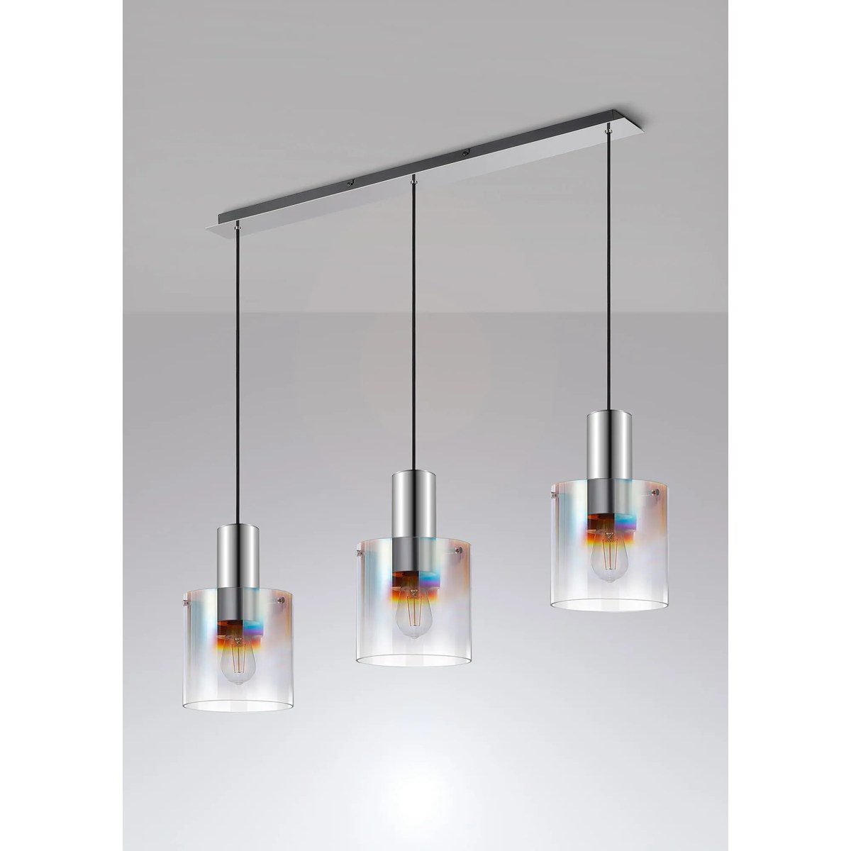 Regent Maisy 3 Light 1000mm Linear Pendant Light - Polished Nickel / Black / Iridescent Fade