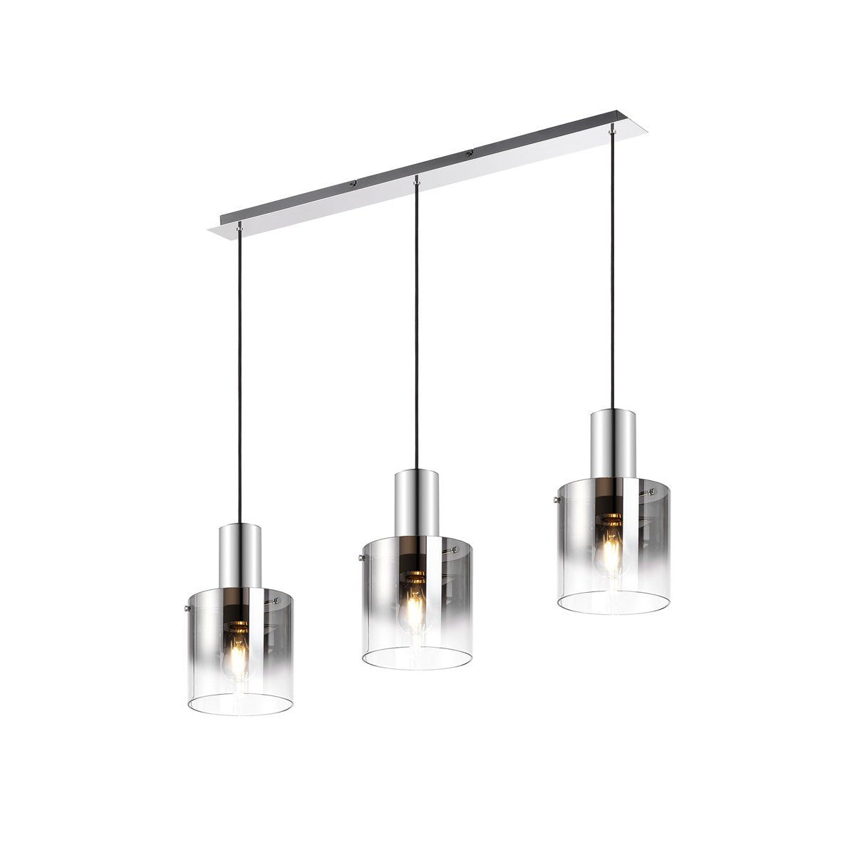 Regent Maisy 3 Light 1000mm Linear Pendant Light - Polished Nickel / Black / Smoke Fade