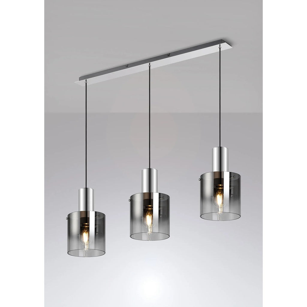 Regent Maisy 3 Light 1000mm Linear Pendant Light - Polished Nickel / Black / Smoke Fade