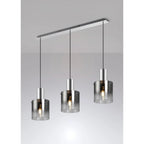 Regent Maisy 3 Light 1000mm Linear Pendant Light - Polished Nickel / Black / Smoke Fade