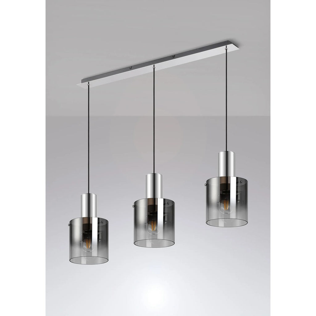 Regent Maisy 3 Light 1000mm Linear Pendant Light - Polished Nickel / Black / Smoke Fade