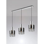 Regent Maisy 3 Light 1000mm Linear Pendant Light - Polished Nickel / Black / Smoke Fade