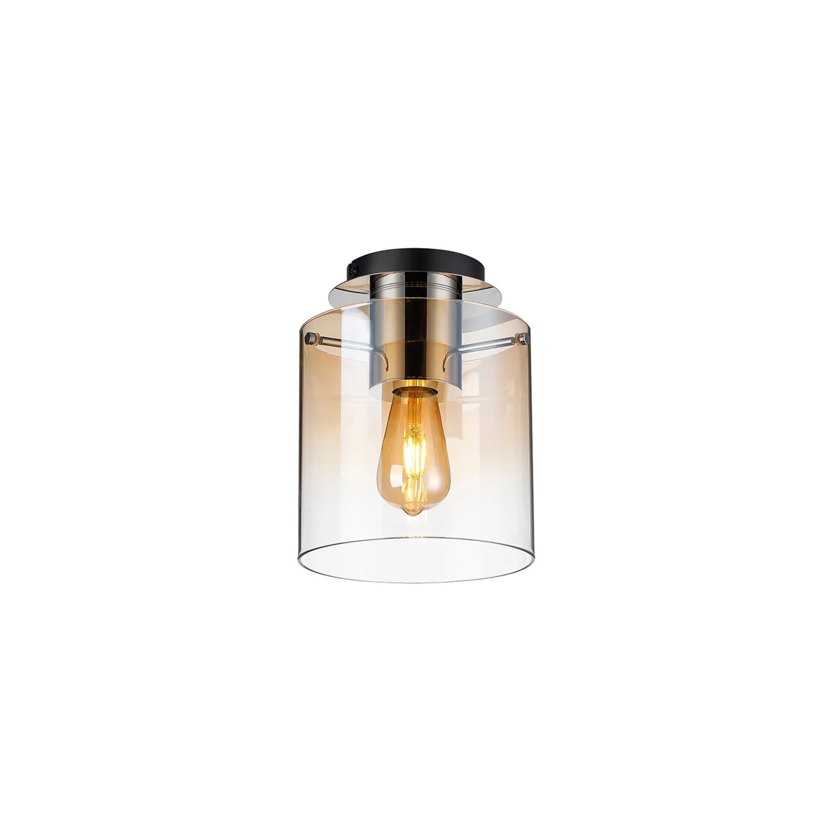 Regent Maisy 200mm Round Flush Ceiling Light - Polished Nickel / Black / Amber Fade