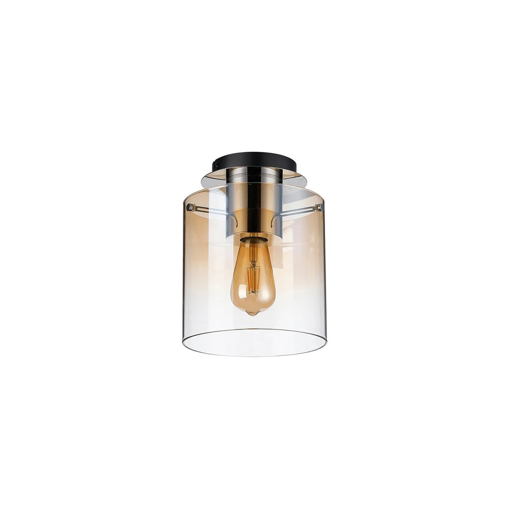Regent Maisy 200mm Round Flush Ceiling Light - Polished Nickel / Black / Amber Fade