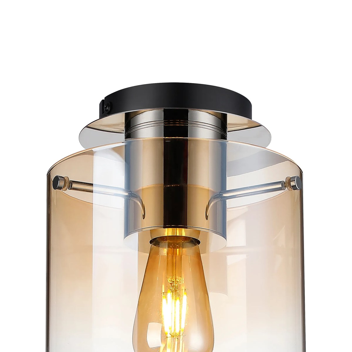 Regent Maisy 200mm Round Flush Ceiling Light - Polished Nickel / Black / Amber Fade