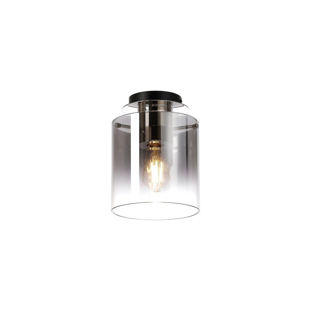 Regent Maisy 200mm Round Flush Ceiling Light - Polished Nickel / Black / Smoke Fade
