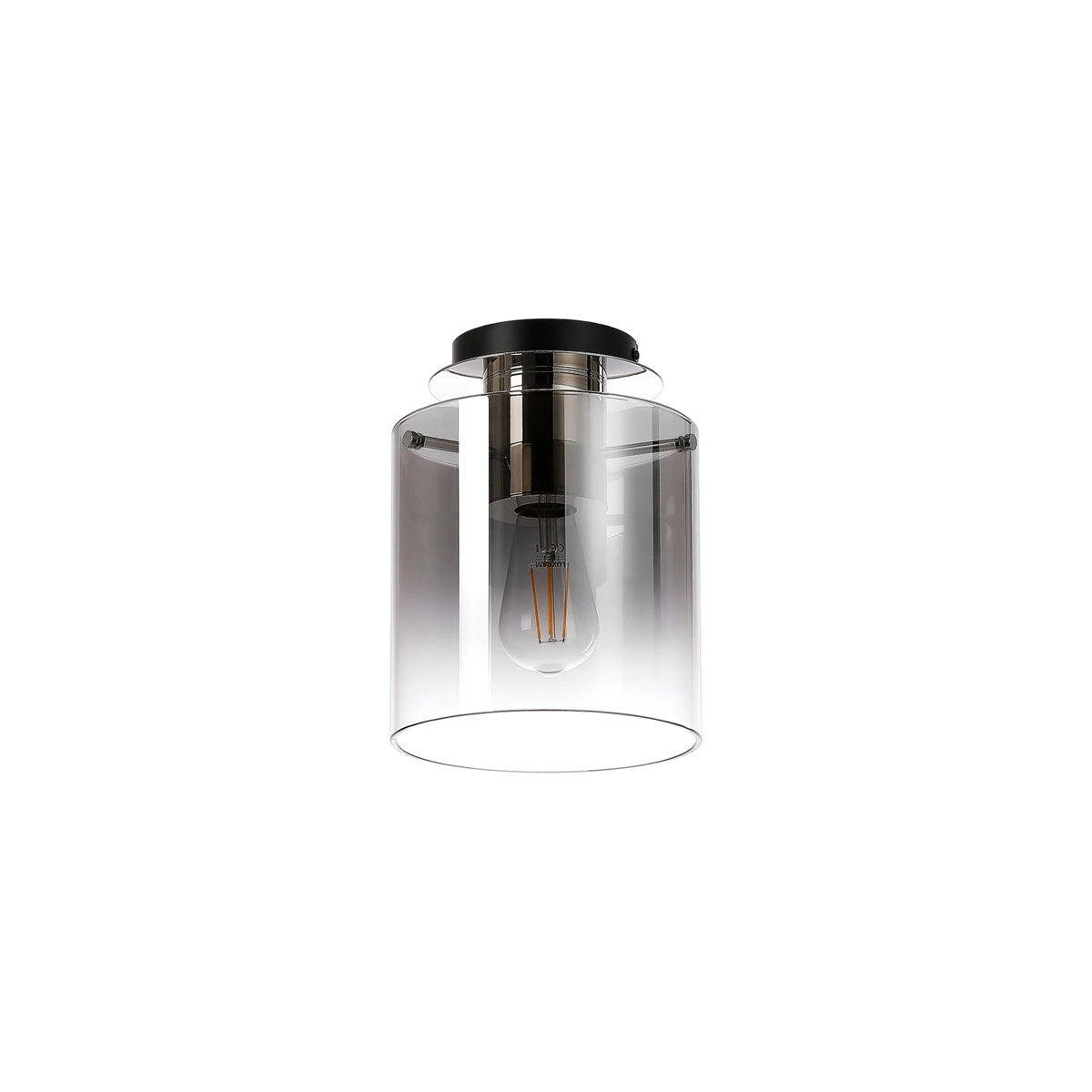 Regent Maisy 200mm Round Flush Ceiling Light - Polished Nickel / Black / Smoke Fade