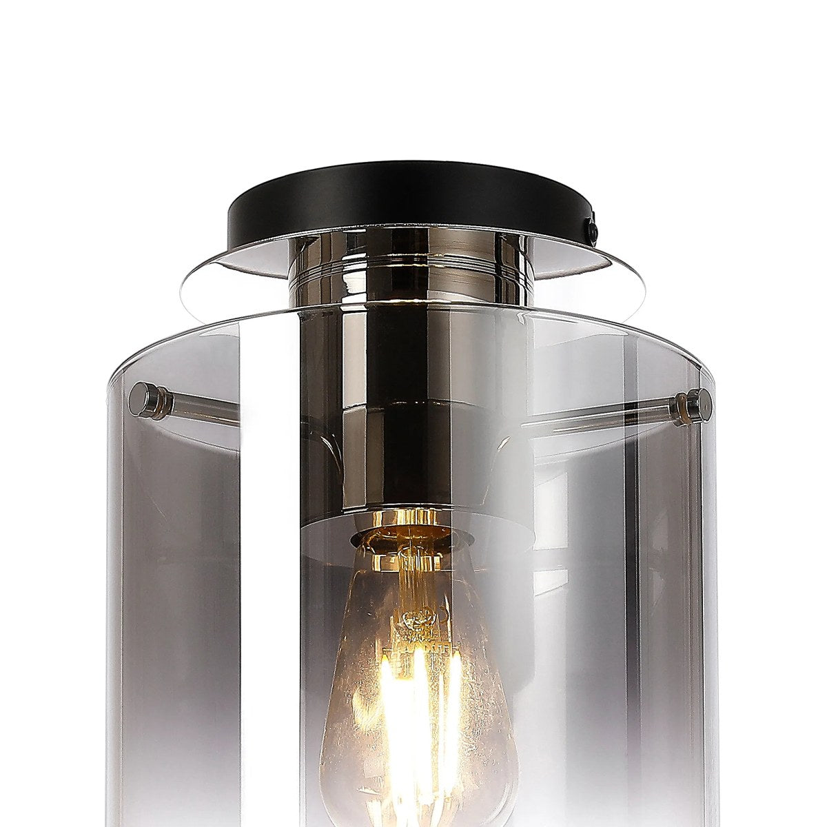 Regent Maisy 200mm Round Flush Ceiling Light - Polished Nickel / Black / Smoke Fade