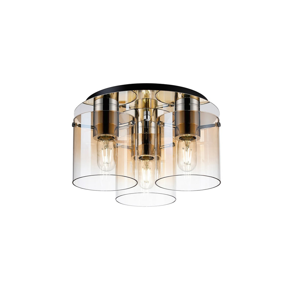 Regent Maisy 3 Light 370mm Round Flush Ceiling Light - Polished Nickel / Black / Amber Fade