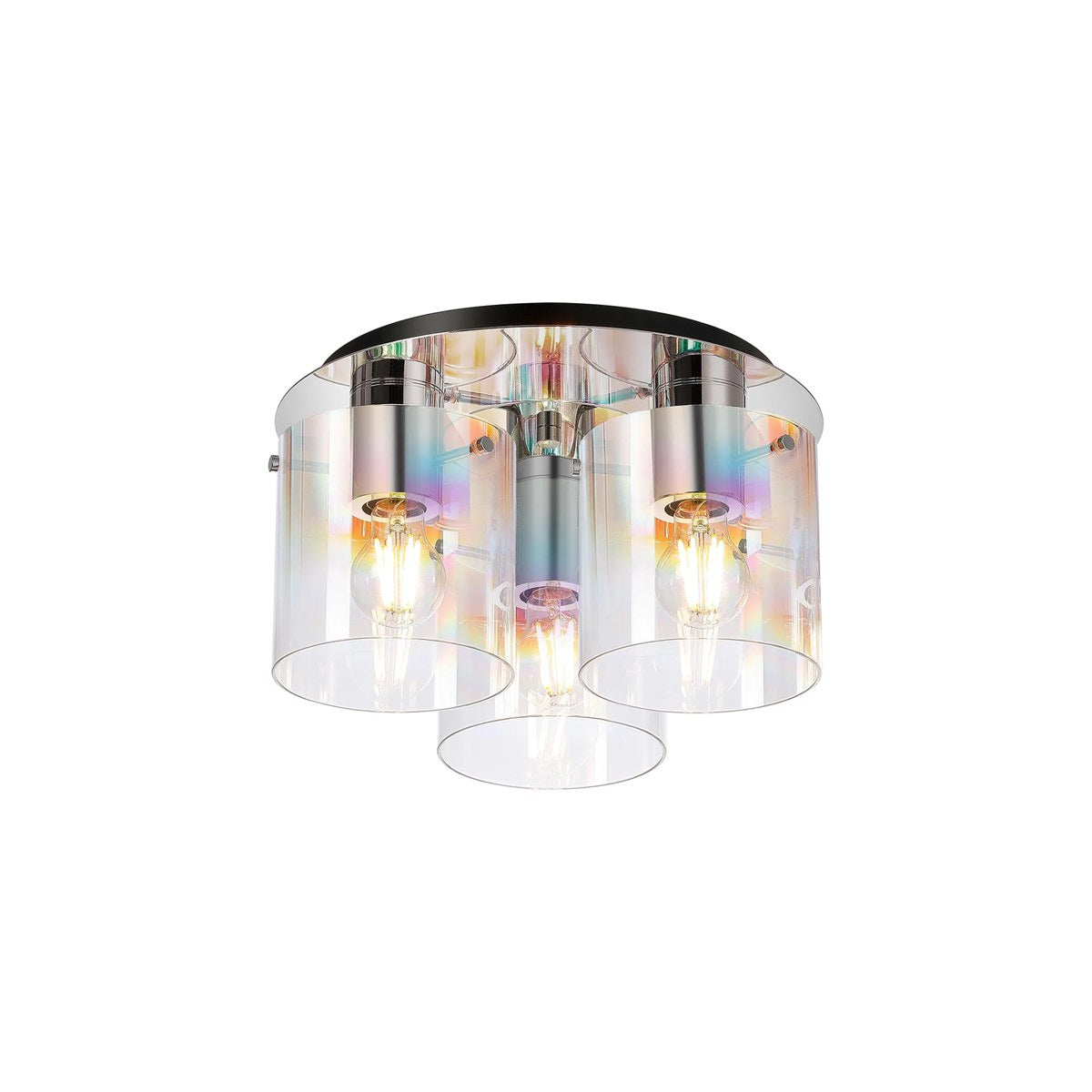 Regent Maisy 3 Light 370mm Round Flush Ceiling Light - Polished Nickel / Black / Iridescent Fade