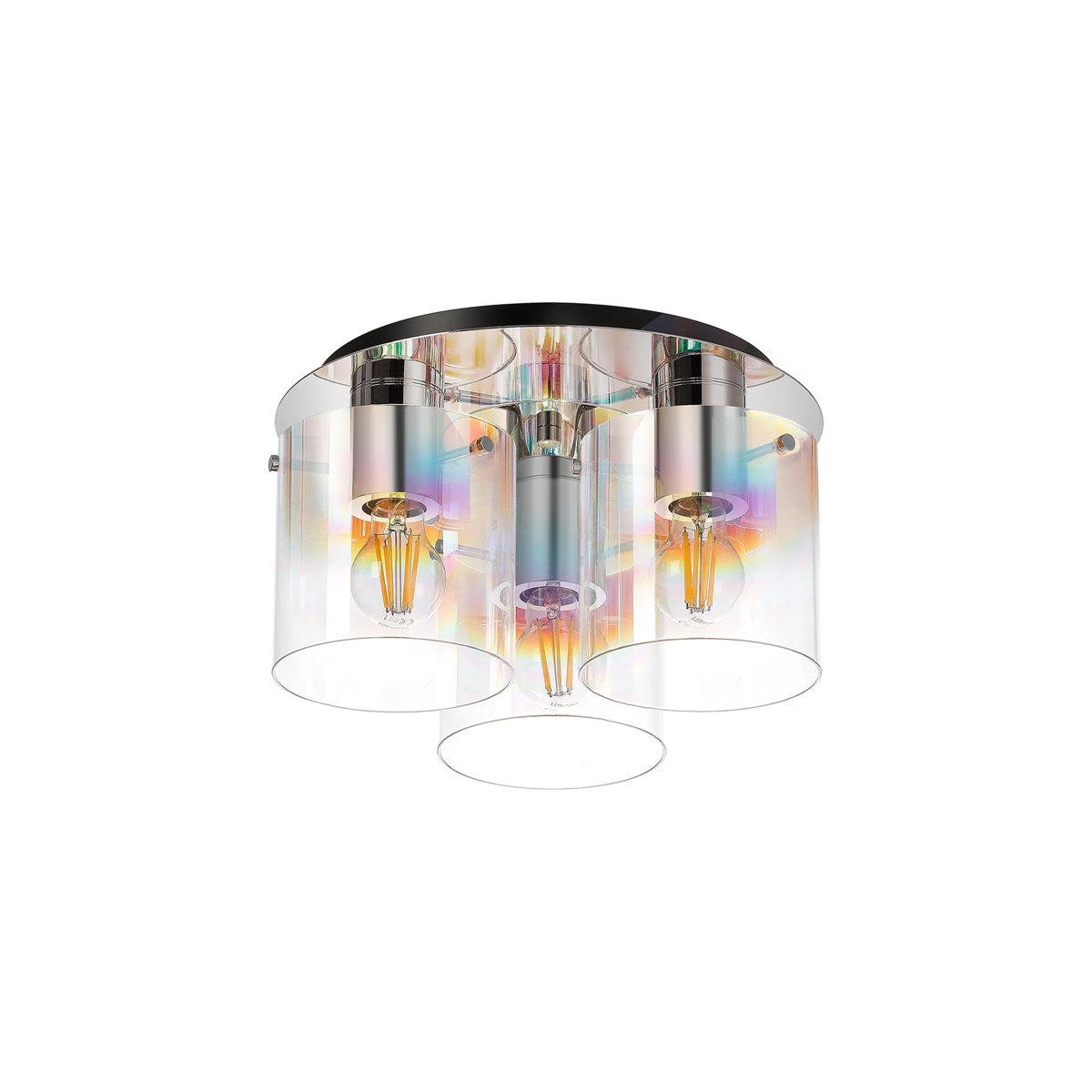 Regent Maisy 3 Light 370mm Round Flush Ceiling Light - Polished Nickel / Black / Iridescent Fade