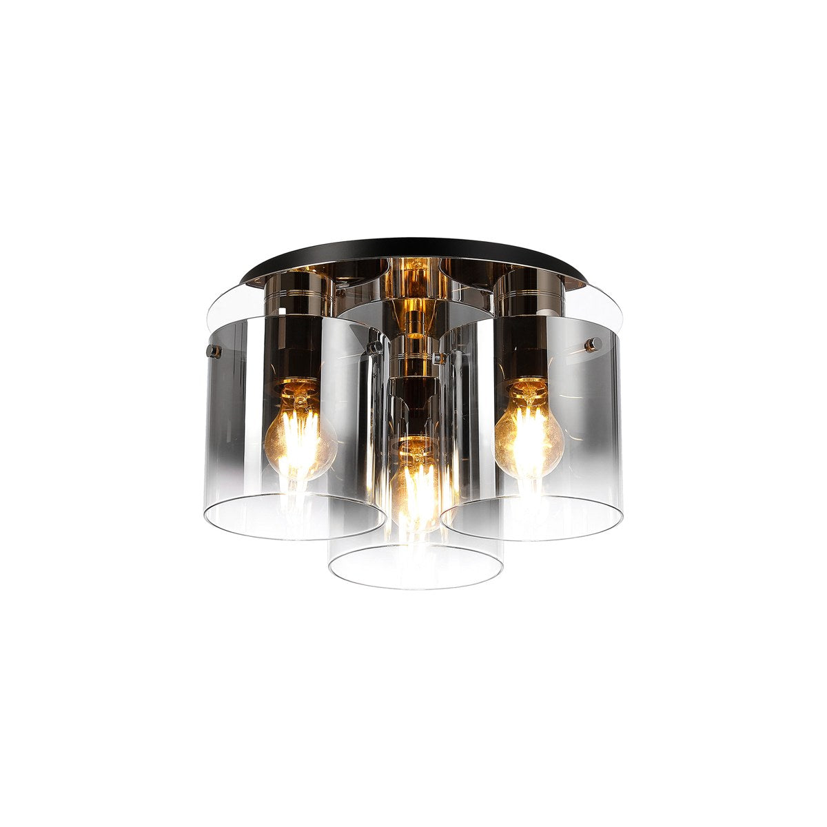 Regent Maisy 3 Light 370mm Round Flush Ceiling Light - Polished Nickel / Black / Smoke Fade