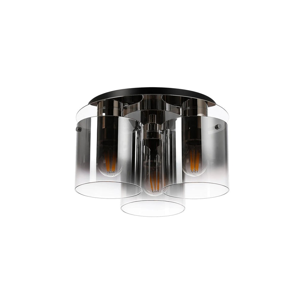 Regent Maisy 3 Light 370mm Round Flush Ceiling Light - Polished Nickel / Black / Smoke Fade