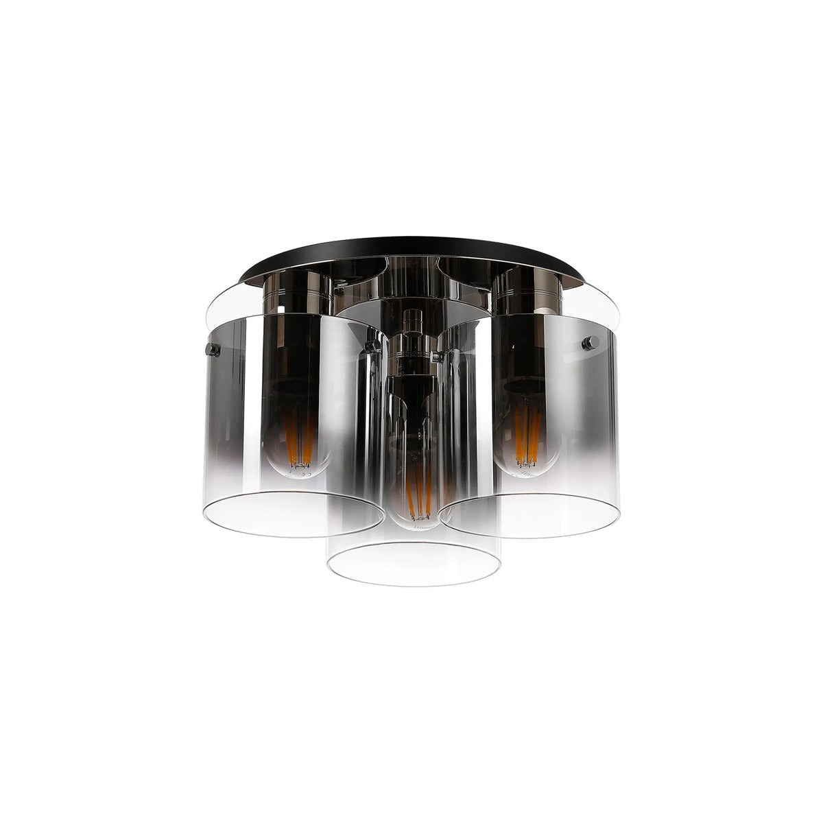 Regent Maisy 3 Light 370mm Round Flush Ceiling Light - Polished Nickel / Black / Smoke Fade
