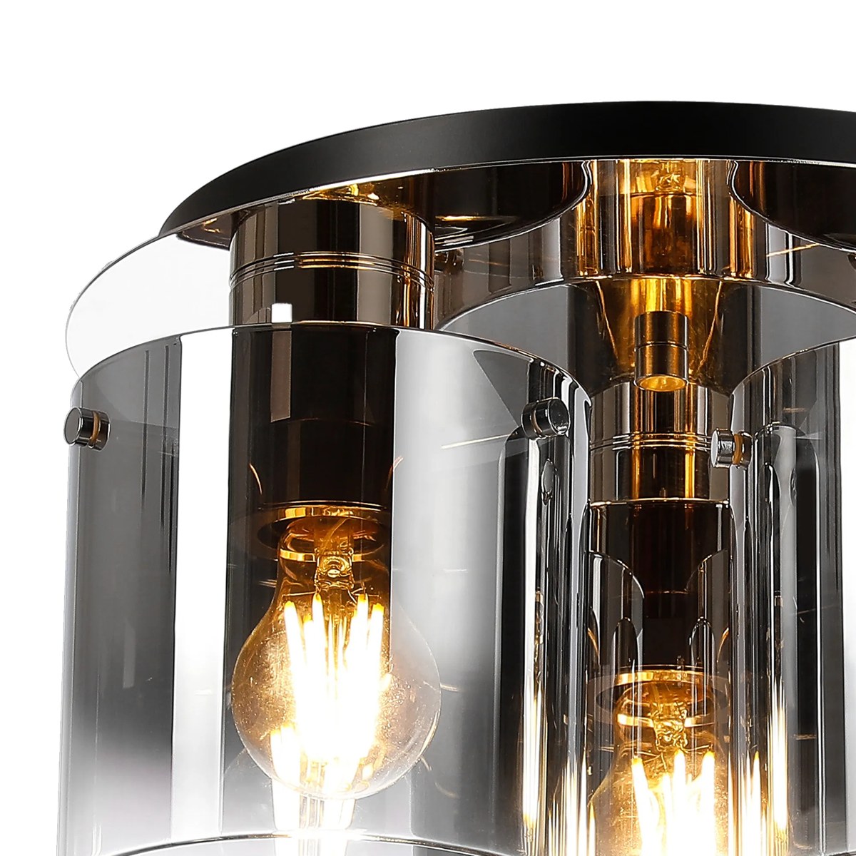 Regent Maisy 3 Light 370mm Round Flush Ceiling Light - Polished Nickel / Black / Smoke Fade