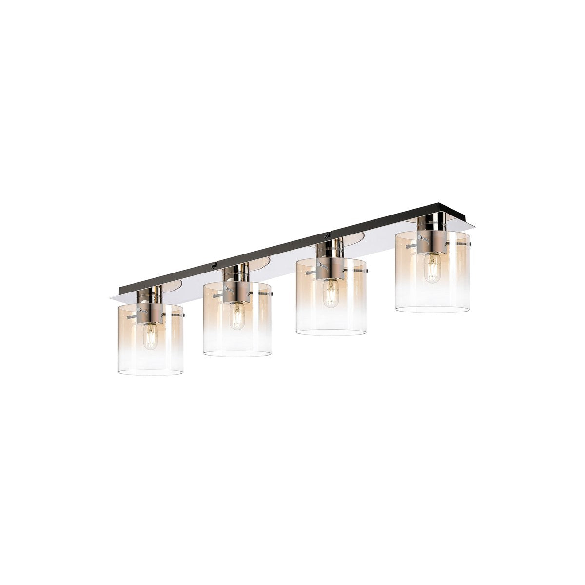 Regent Maisy 4 Light 900mm Linear Flush Ceiling Light - Polished Nickel / Black / Amber Fade