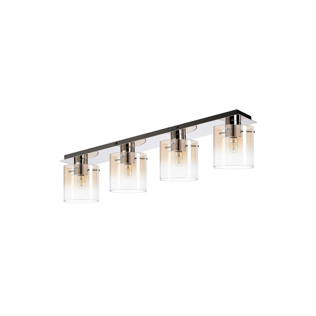 Regent Maisy 4 Light 900mm Linear Flush Ceiling Light - Polished Nickel / Black / Amber Fade