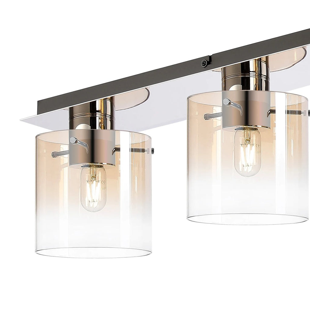 Regent Maisy 4 Light 900mm Linear Flush Ceiling Light - Polished Nickel / Black / Amber Fade