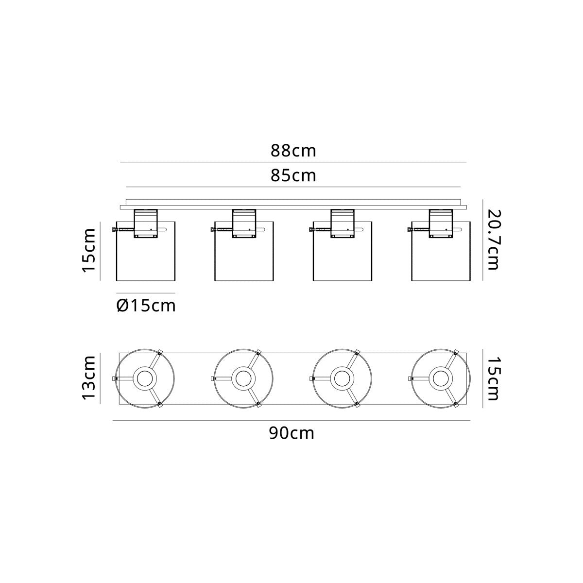 Regent Maisy 4 Light 900mm Linear Flush Ceiling Light - dimensions