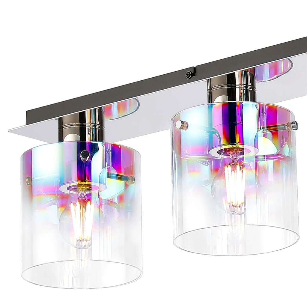 Regent Maisy 4 Light 900mm Linear Flush Ceiling Light - Polished Nickel / Black / Iridescent Fade