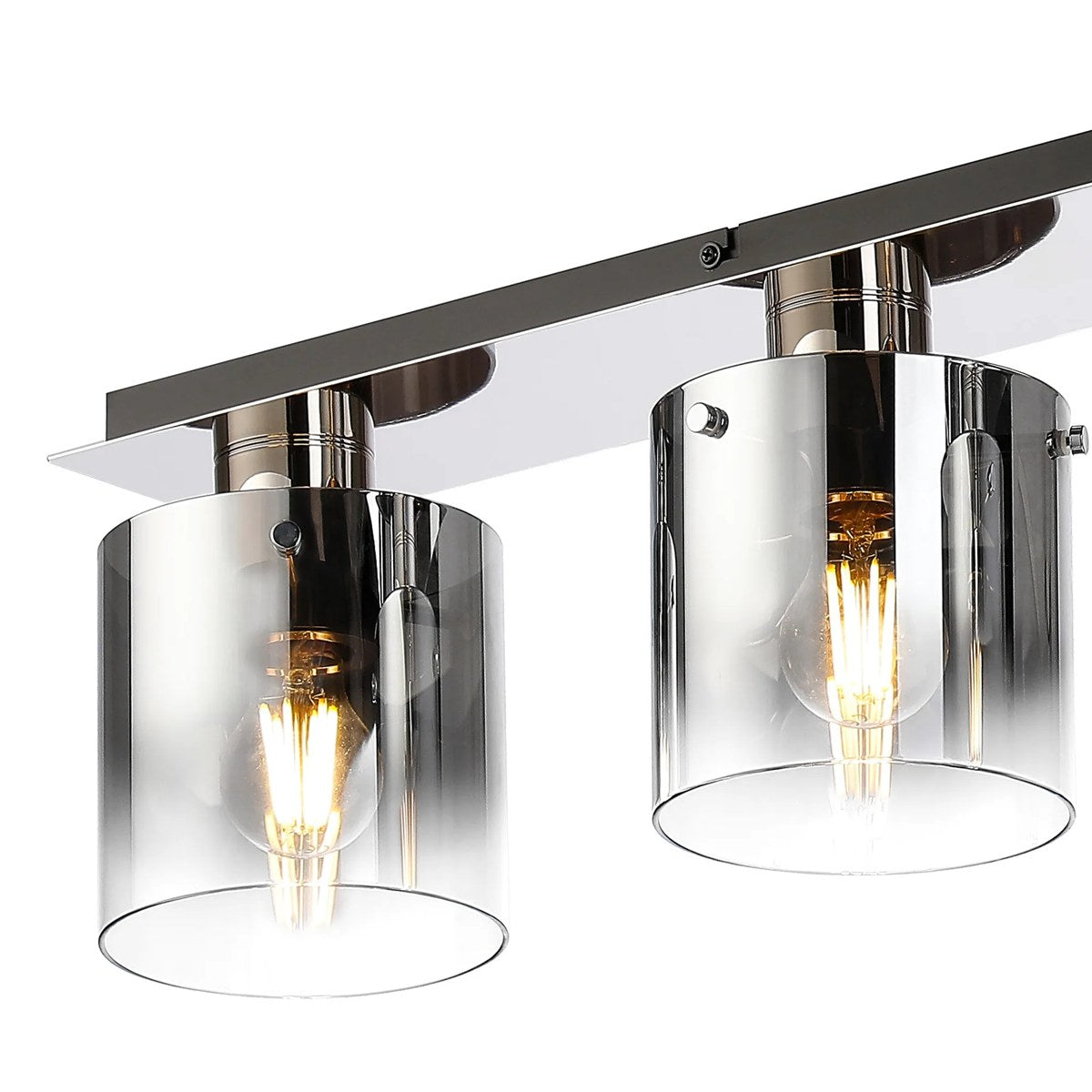 Regent Maisy 4 Light 900mm Linear Flush Ceiling Light - Polished Nickel / Black / Smoke Fade