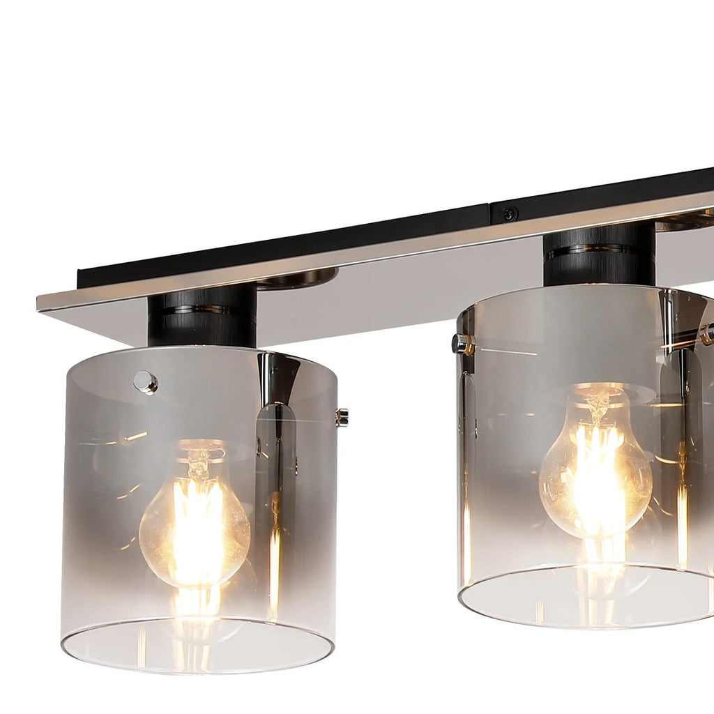 Regent Maisy 4 Light 900mm Linear Flush Ceiling Light - Black / Smoke Fade