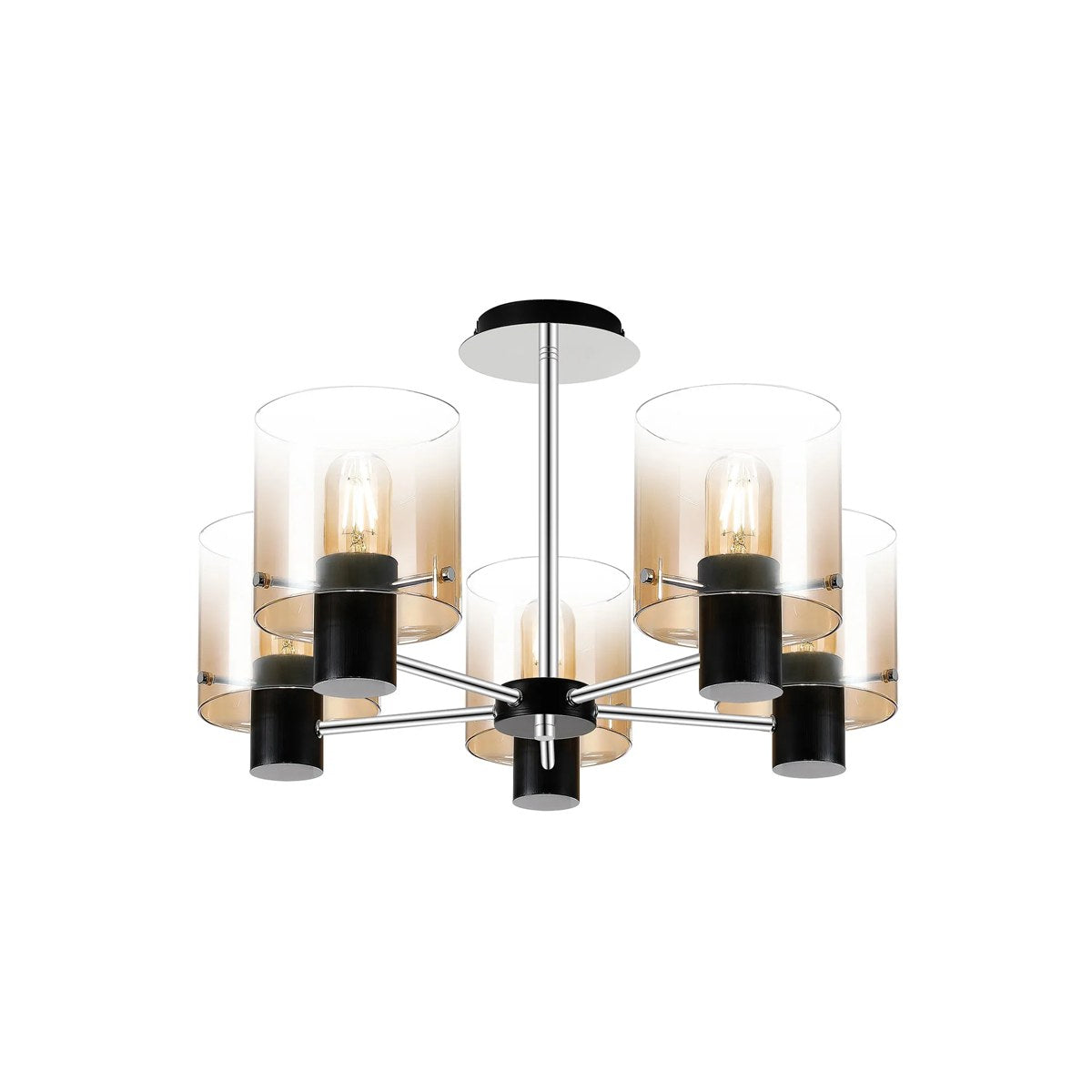 Regent Maisy 5 Light 600mm Semi Flush Ceiling Light - Black / Amber Fade