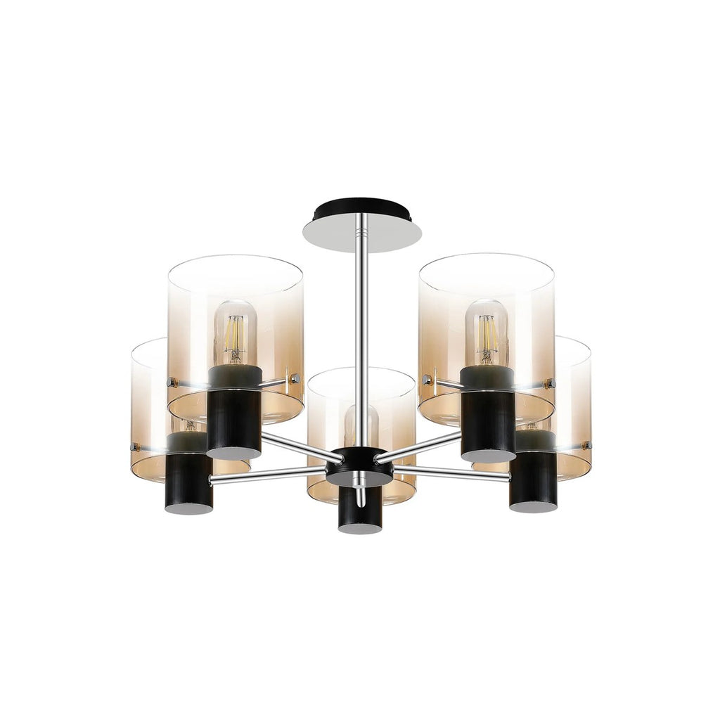 Regent Maisy 5 Light 600mm Semi Flush Ceiling Light - Black / Amber Fade