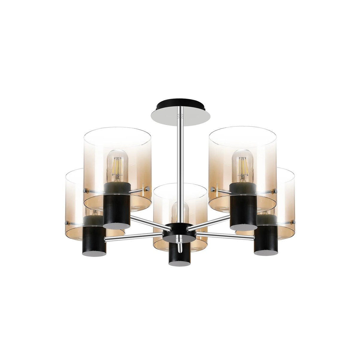 Regent Maisy 5 Light 600mm Semi Flush Ceiling Light - Black / Amber Fade