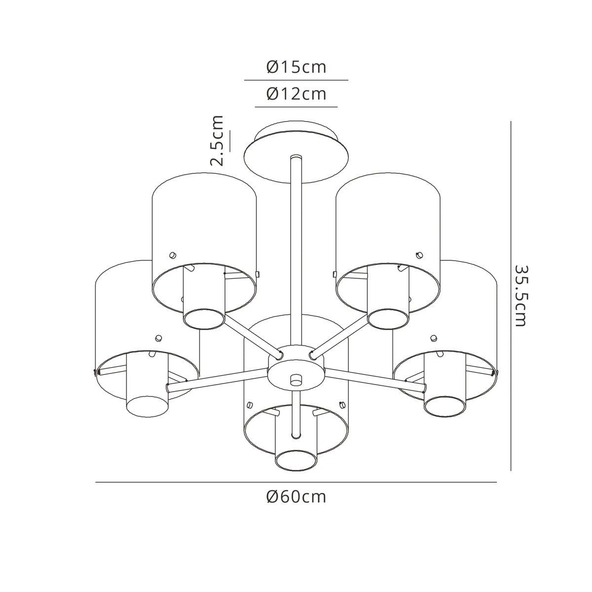 Regent Maisy 5 Light 600mm Semi Flush Ceiling Light - dimensions