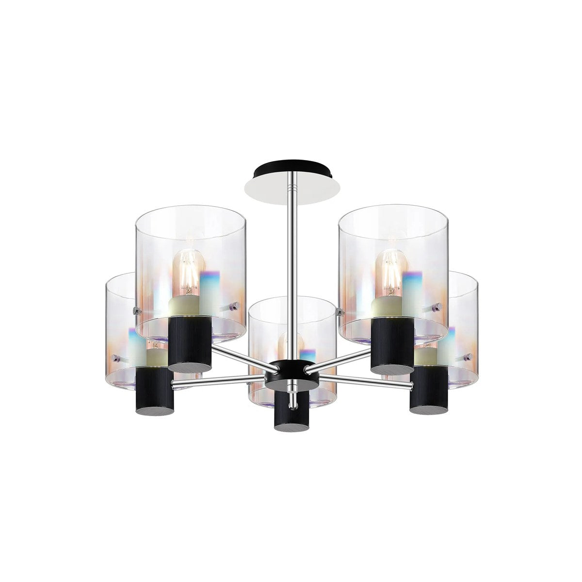 Regent Maisy 5 Light 600mm Semi Flush Ceiling Light - Black / Iridescent Fade