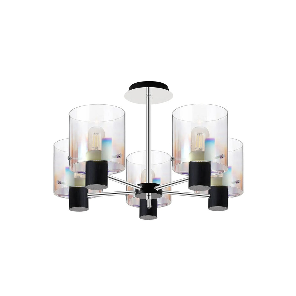 Regent Maisy 5 Light 600mm Semi Flush Ceiling Light - Black / Iridescent Fade