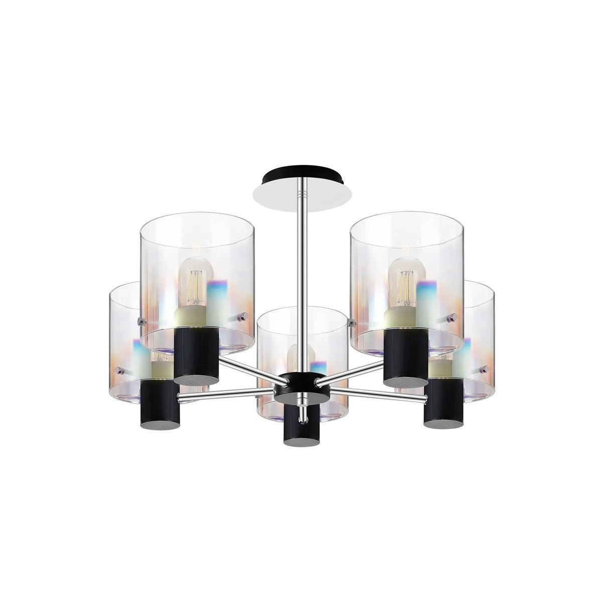 Regent Maisy 5 Light 600mm Semi Flush Ceiling Light - Black / Iridescent Fade