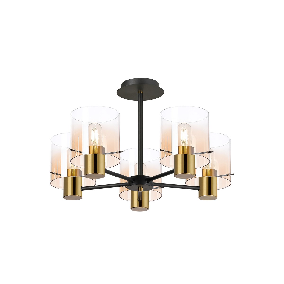 Regent Maisy 5 Light 600mm Semi Flush Ceiling Light - Brass / Sand Black / Amber Fade
