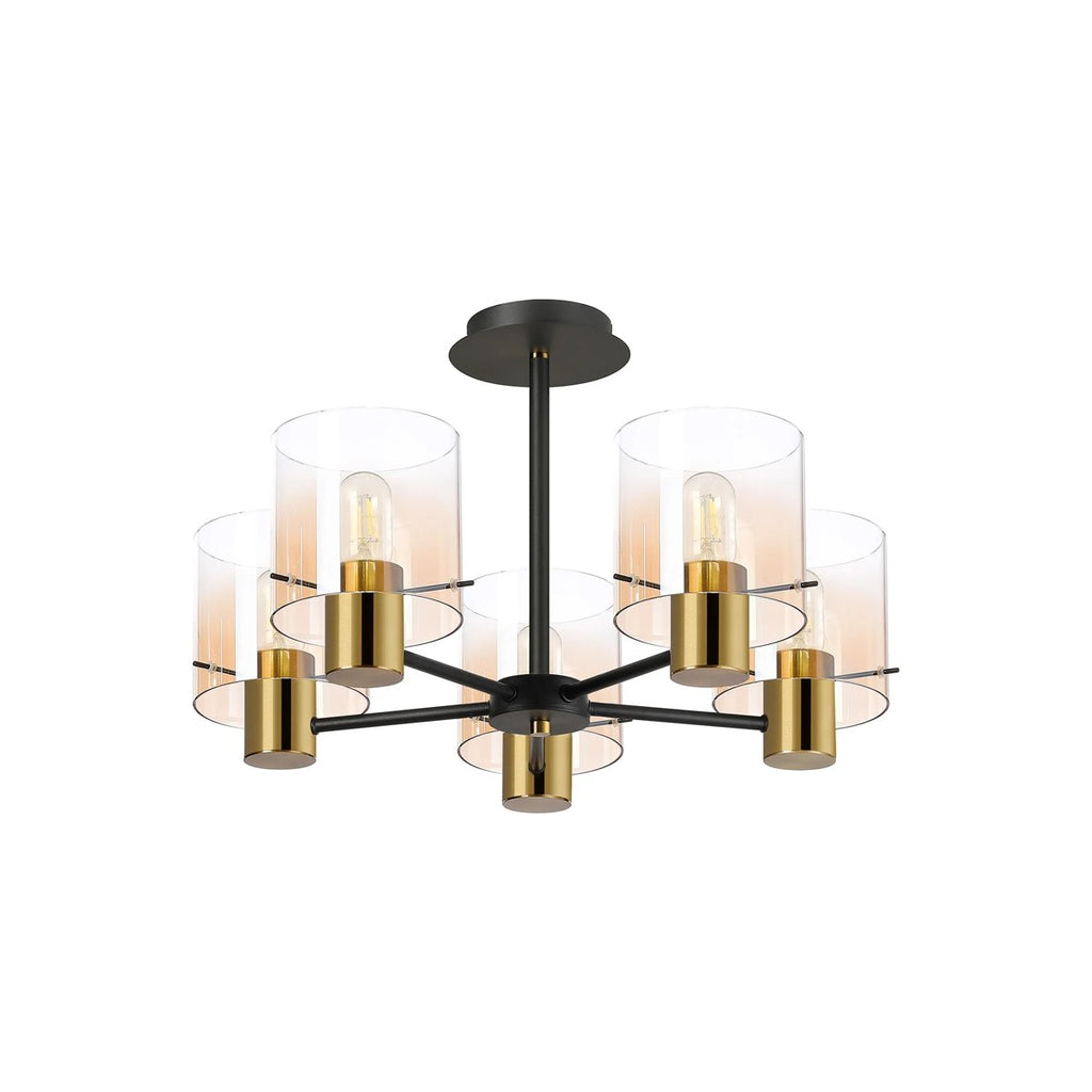 Regent Maisy 5 Light 600mm Semi Flush Ceiling Light - Brass / Sand Black / Amber Fade