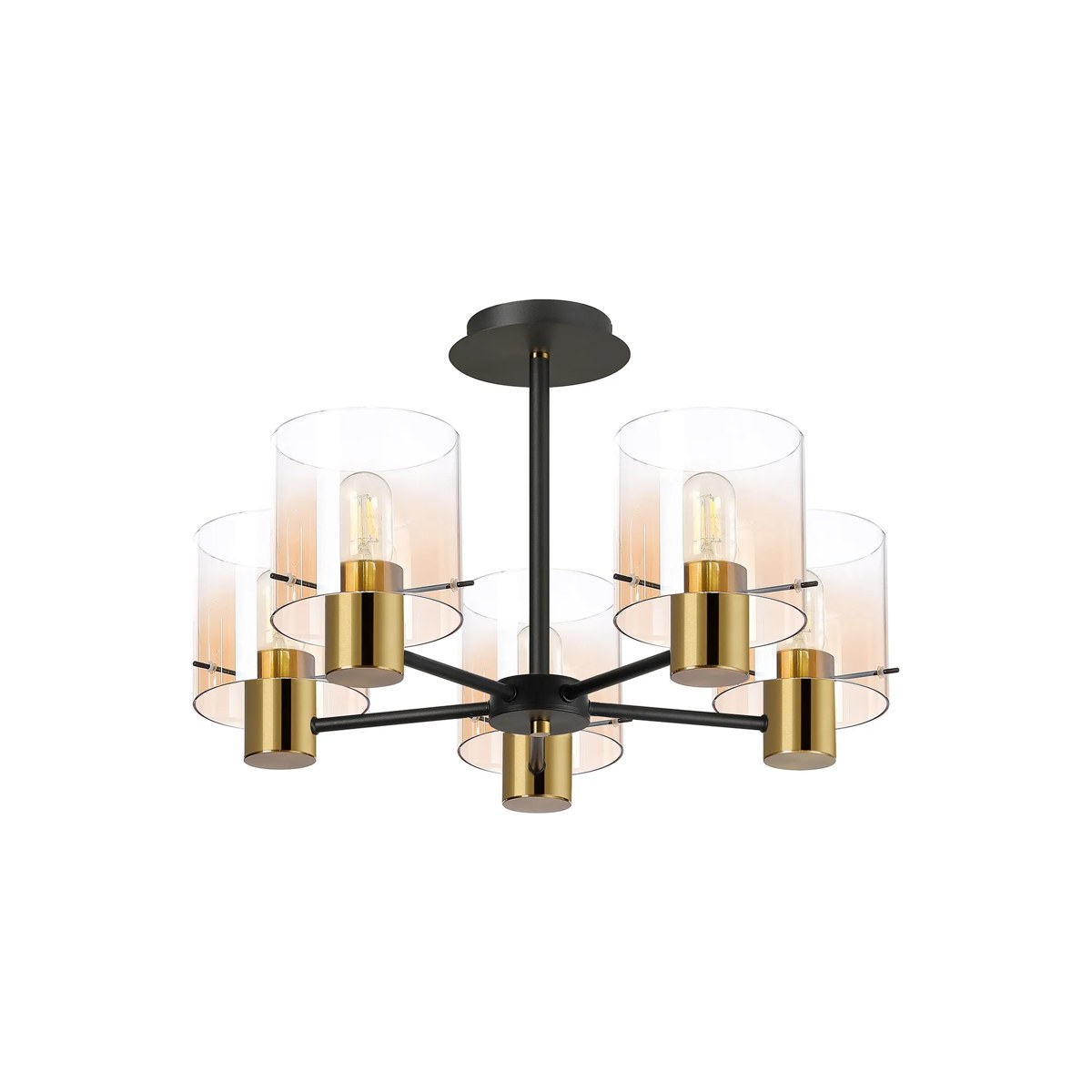 Regent Maisy 5 Light 600mm Semi Flush Ceiling Light - Brass / Sand Black / Amber Fade