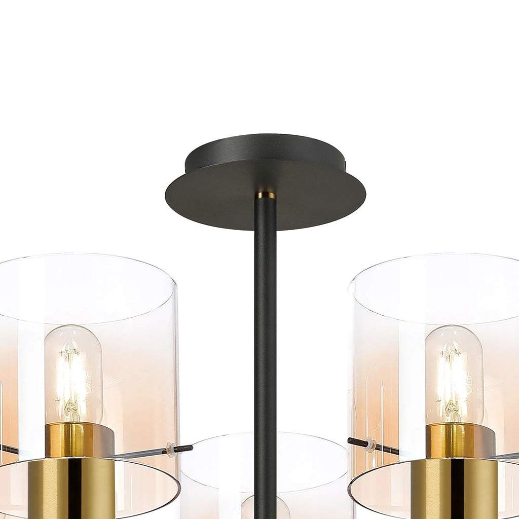 Regent Maisy 5 Light 600mm Semi Flush Ceiling Light - Brass / Sand Black / Amber Fade