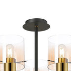 Regent Maisy 5 Light 600mm Semi Flush Ceiling Light - Brass / Sand Black / Amber Fade