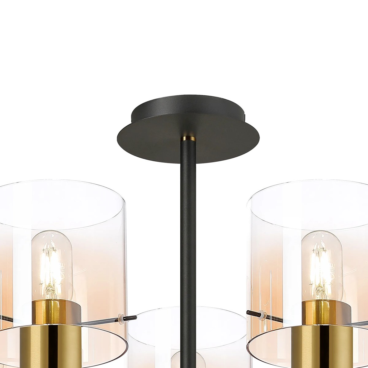 Regent Maisy 5 Light 600mm Semi Flush Ceiling Light - Brass / Sand Black / Amber Fade