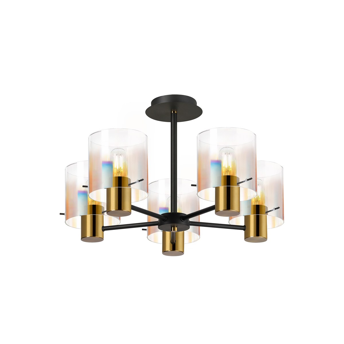 Regent Maisy 5 Light 600mm Semi Flush Ceiling Light - Brass / Sand Black / Iridescent Fade