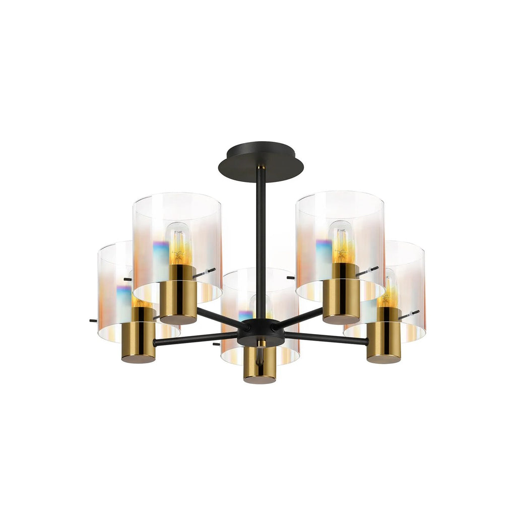 Regent Maisy 5 Light 600mm Semi Flush Ceiling Light - Brass / Sand Black / Iridescent Fade
