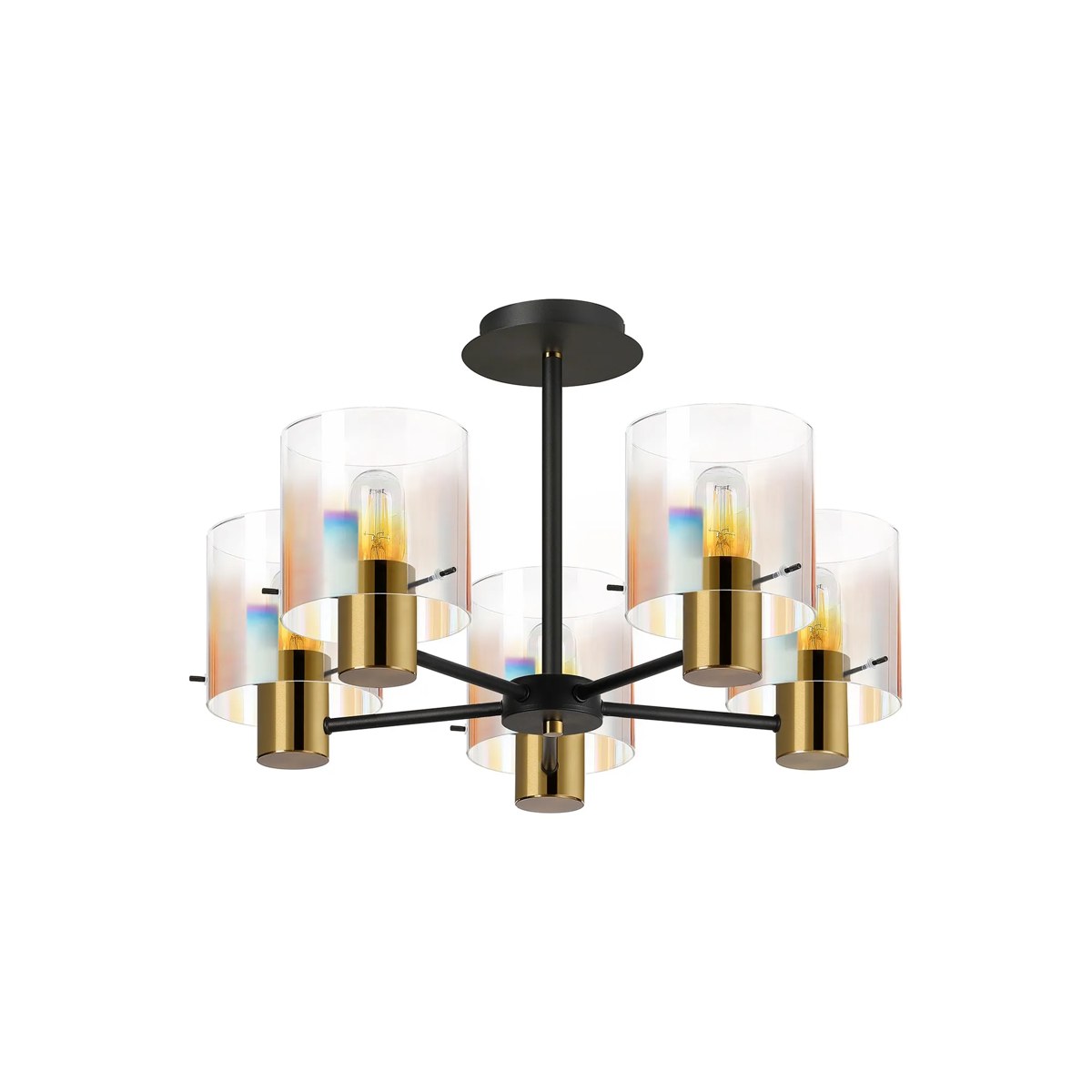 Regent Maisy 5 Light 600mm Semi Flush Ceiling Light - Brass / Sand Black / Iridescent Fade