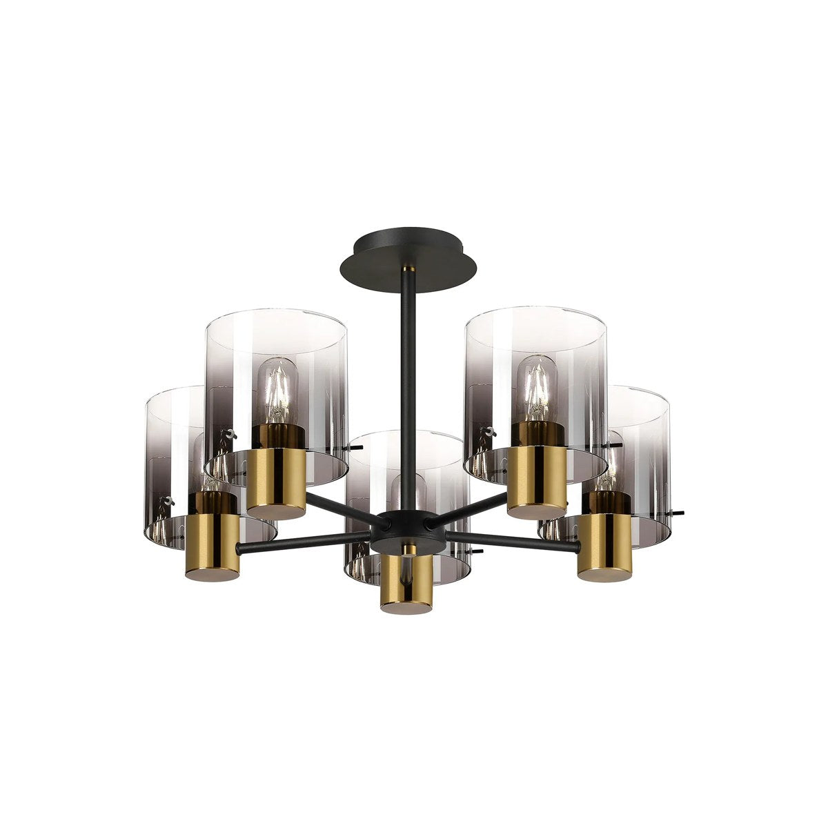 Regent Maisy 5 Light 600mm Semi Flush Ceiling Light - Brass / Sand Black / Smoke Fade